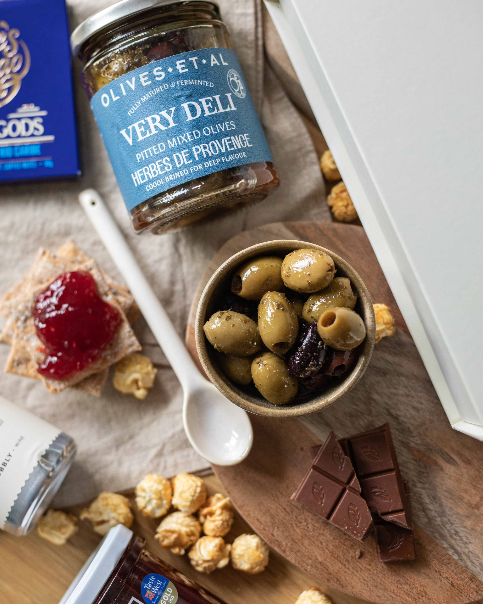 A close-up of the British food and drink inside The Signature hamper
